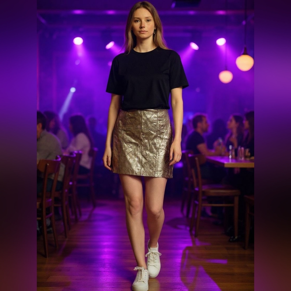 Nicole Miller Lambs Leather Metallic Leather Mini Skirt Size 4 GUC